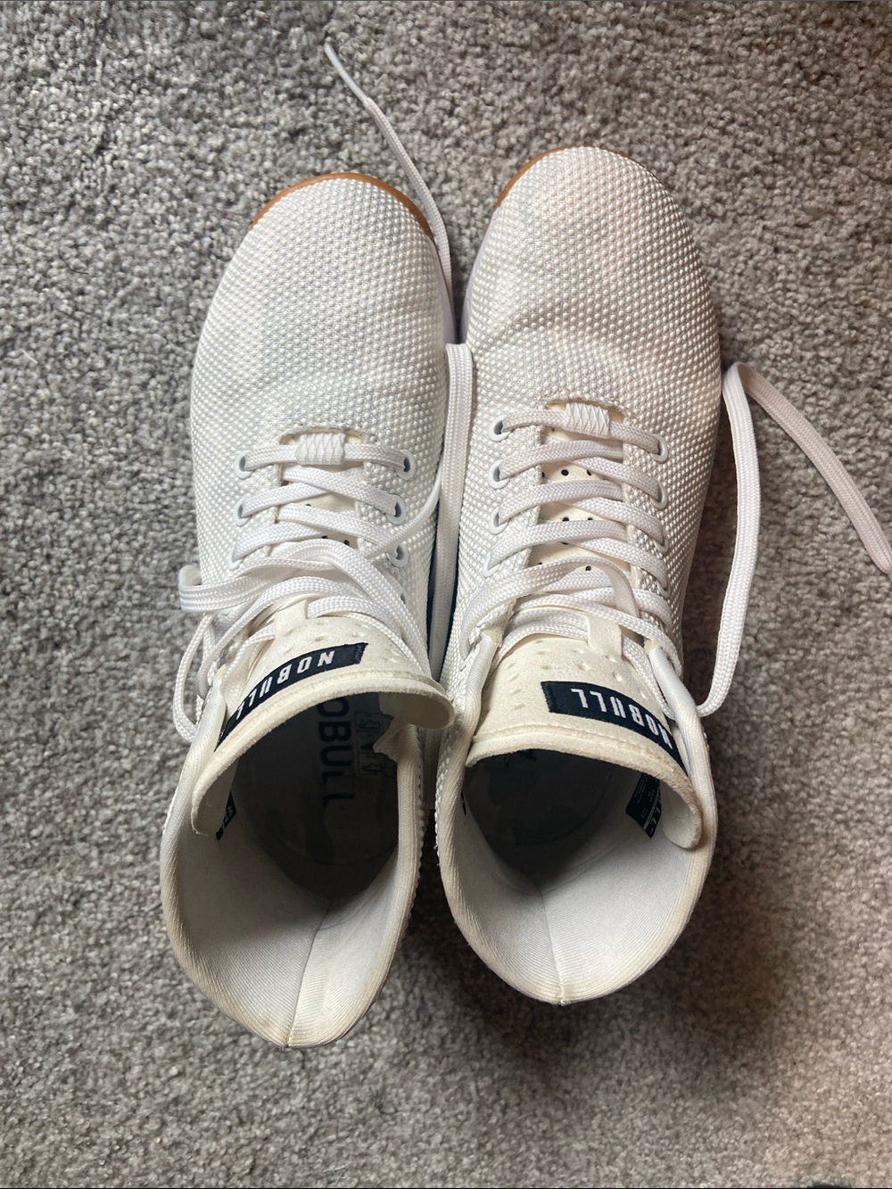 NOBULL Men’s White Knit Training Sneakers with Gum Toe